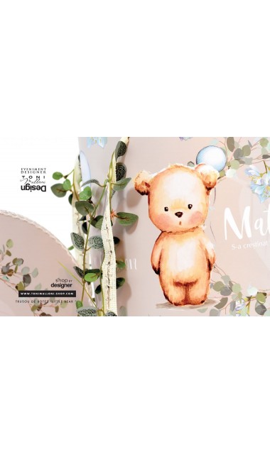 Trusou de botez personalizat prin brodare, cu ursuleti si frunze de eucalipt, Little Bear 16